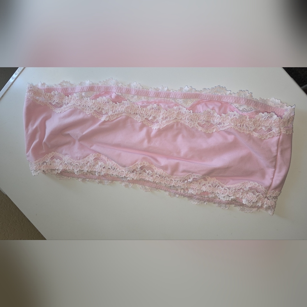 SKIMS Lace Bandeau Strapless Bra Pink 3X Stretch Soft Lounge - Picture 3 of 4
